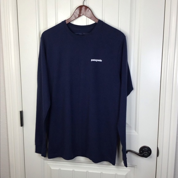 Patagonia Responsibili-Tee Long Sleeve Logo Shirt in Navy Size Medium. - Picture 2 of 7